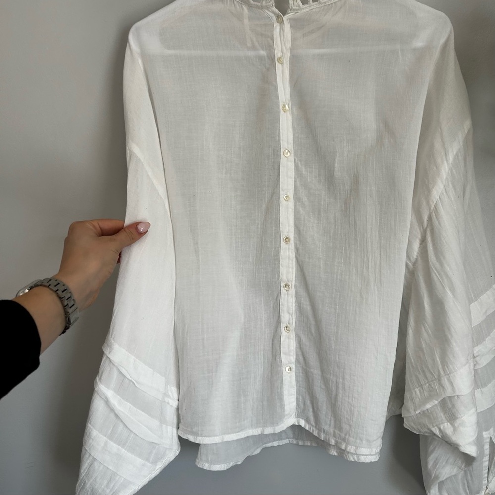 FREE PEOPLE Heart of Gold Blouse White Embellished Cutout-Neck Blouse size large - Picture 12 of 14